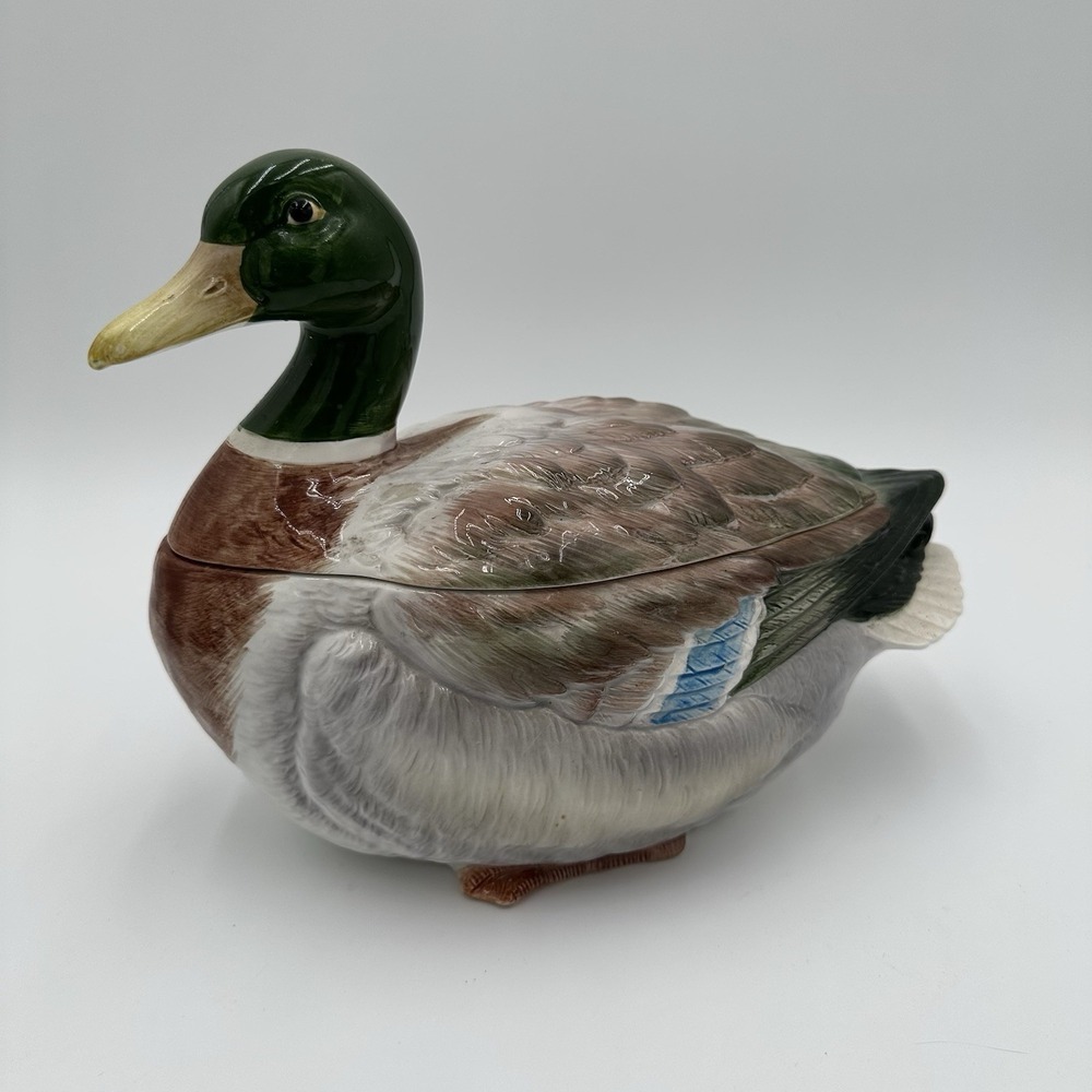 Vintage Handpainted Otagiri Mallard Duck Covered Serving Dish 12" - Picture 3 of 9